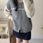 Merino wool zipper long sleeve cardigan